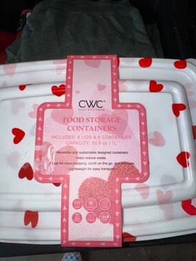 CWC Heart Print Food Storage Containers - White & Red
